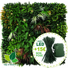 Mur Végétal Artificiel SAUVAGE 1m x 1m avec led